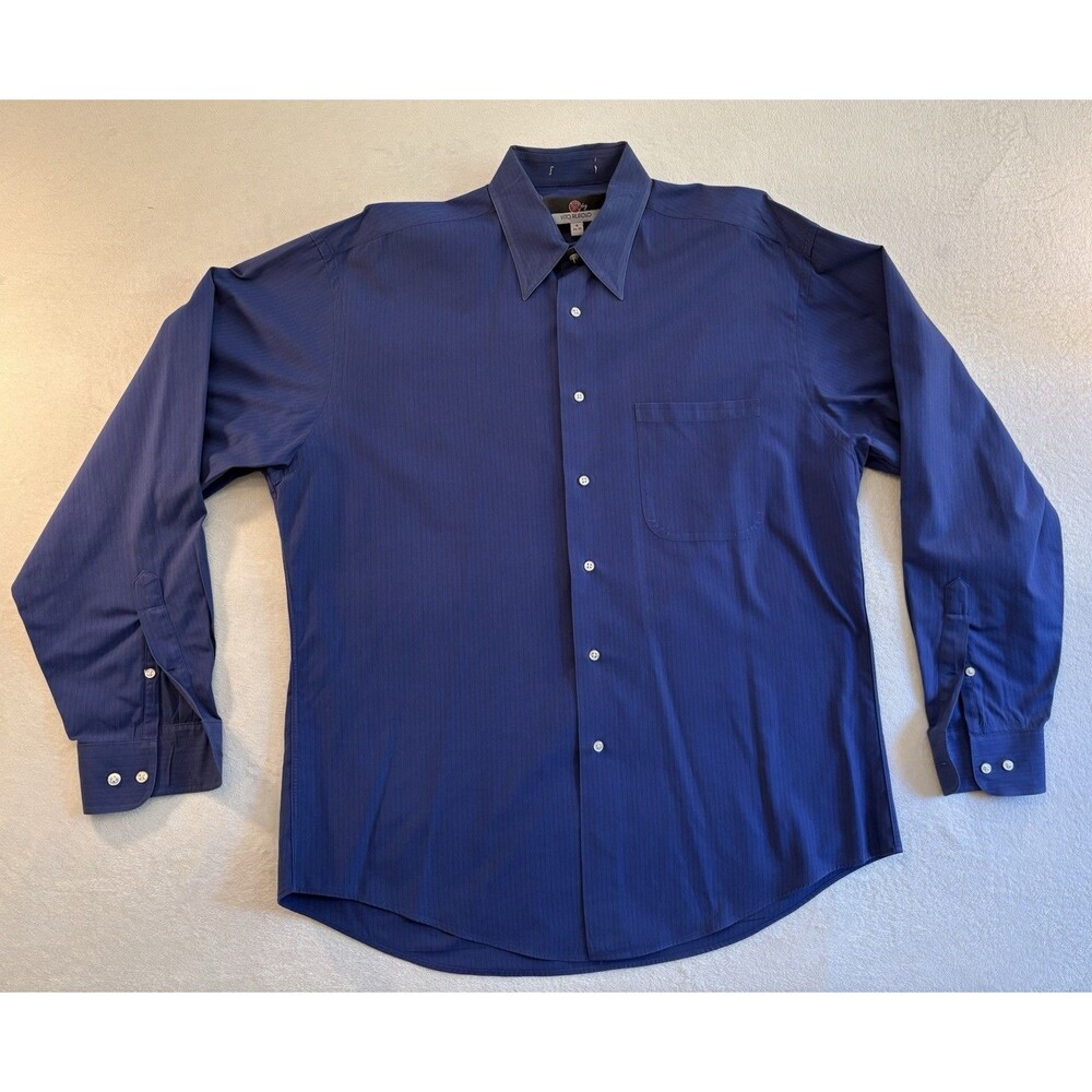 Vito Rufolo Mens 16 34/35 Blue Pinstripe Dress Shirt Long Sleeve Button Front - Picture 2 of 12